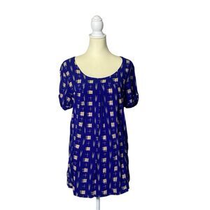 Anthroplogie Holding Horses Blue Abstract Tunic Top W/ Pockets Women's Size M